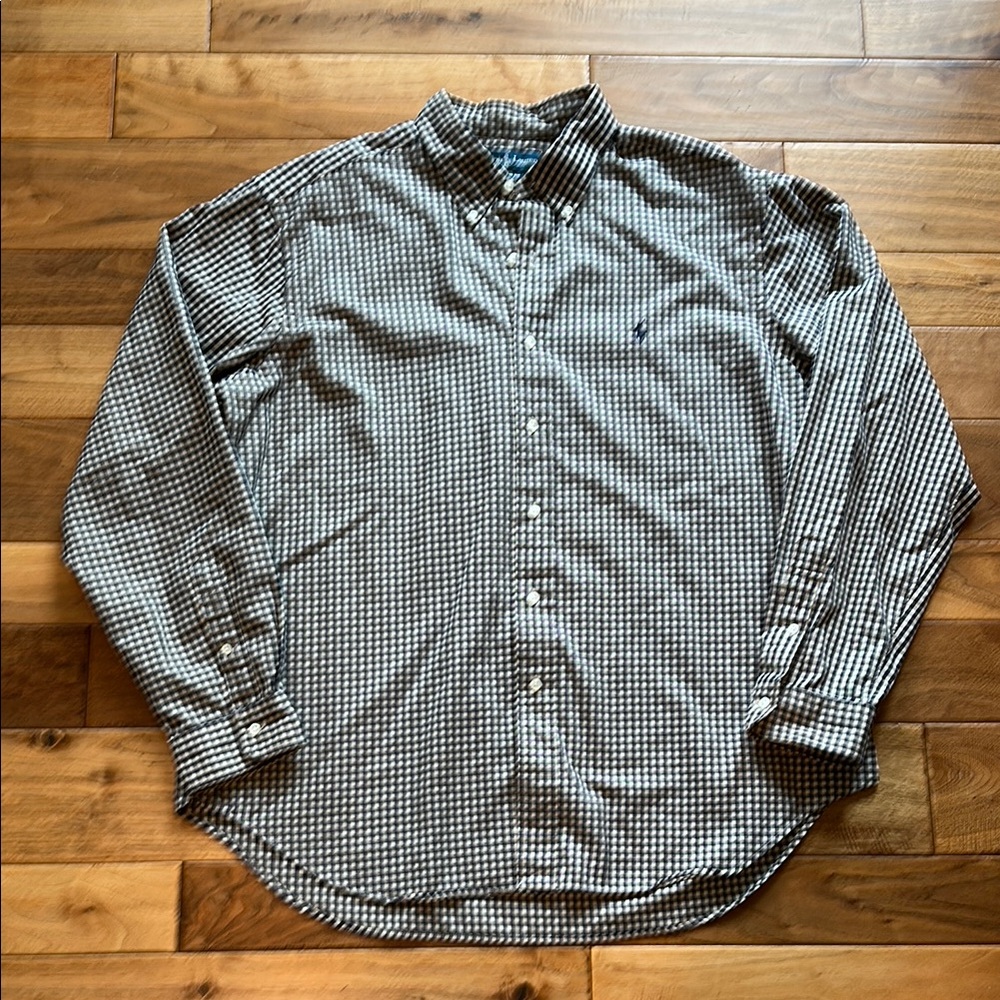 Polo Ralph Lauren classic tan and navy check button down. Sz xxl
